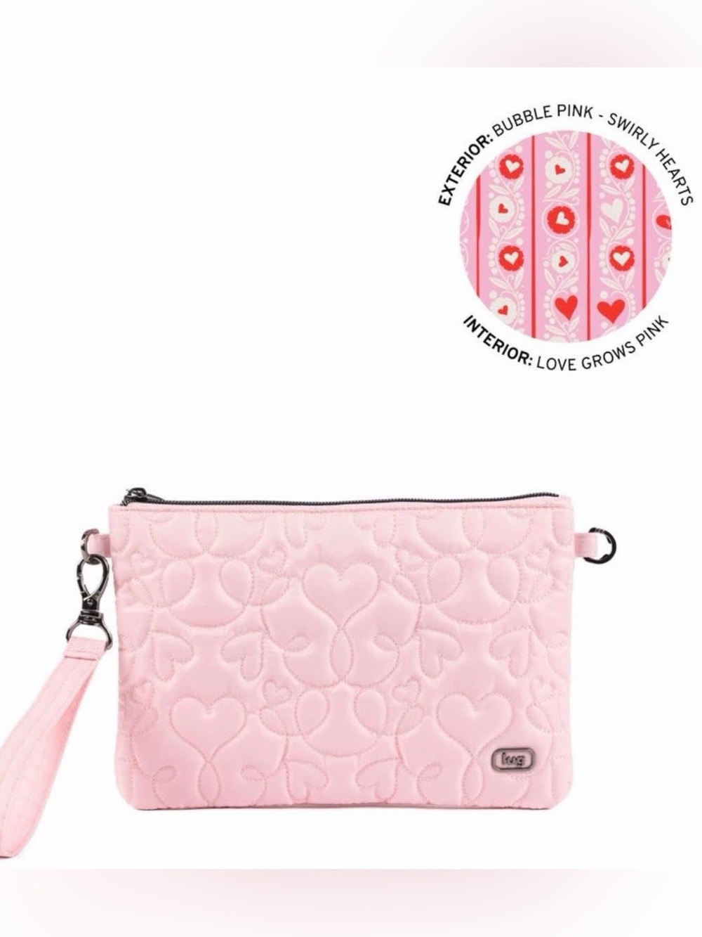Lug Ziplet Bubble Pink Swirly Hearts Quilting NWT